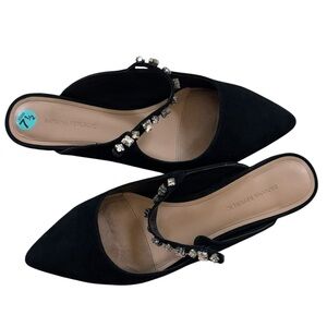 Banana Republic Embellished Strap Suede Mule pointed toe mirrored heel black 7.5